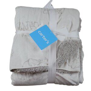 Carters Baby Blanket Elephant Ivory Brown Sherpa Fleece Soft Infant NWT